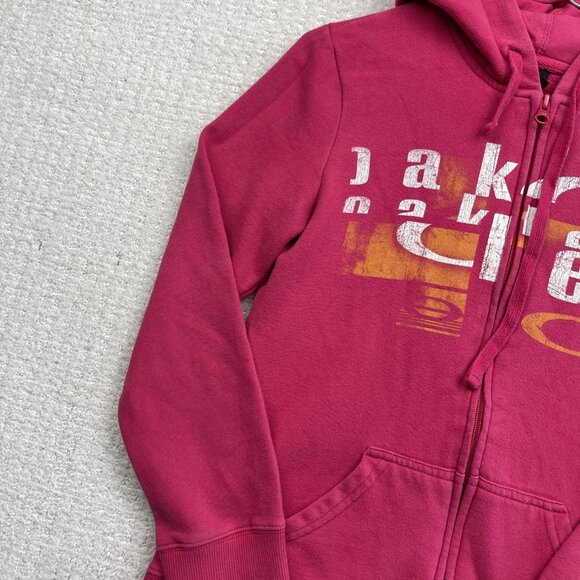 Retro Y2K Oakley Women's Full Zip Hoodie Pink Big Graphic Size XS Stained, read* - Picture 3 of 16